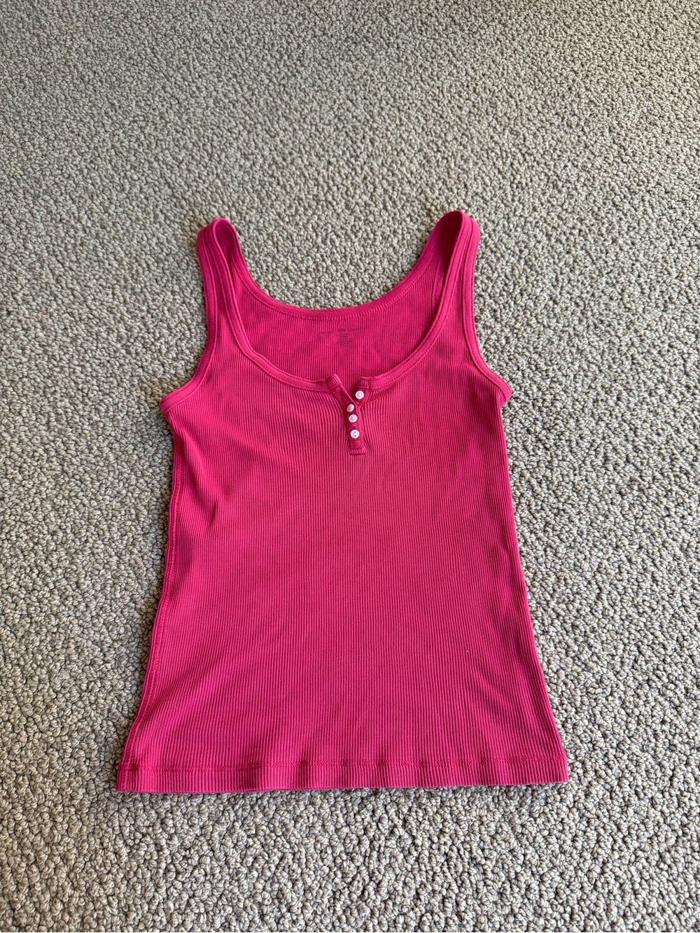 Brandy Melville Ribbed Henley Tank - Bright Pink